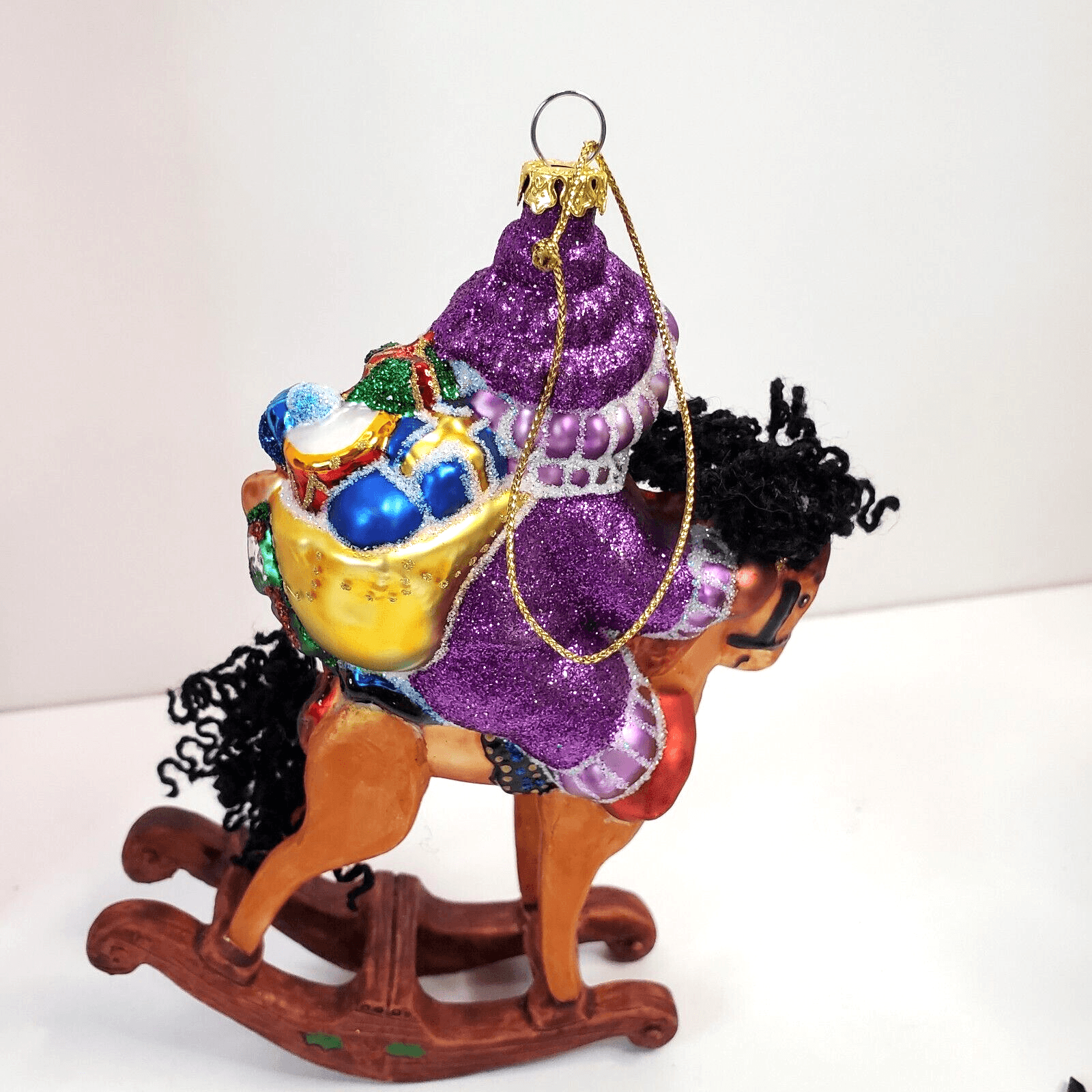 Peggy Abrams Teddy Bear On Rocking Horse Mouth Blown Glass Christmas Ornament - Thumbnail 3