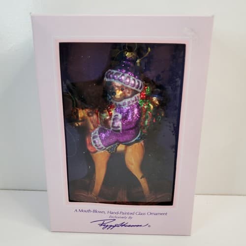 Peggy Abrams Teddy Bear On Rocking Horse Mouth Blown Glass Christmas Ornament - Thumbnail 4