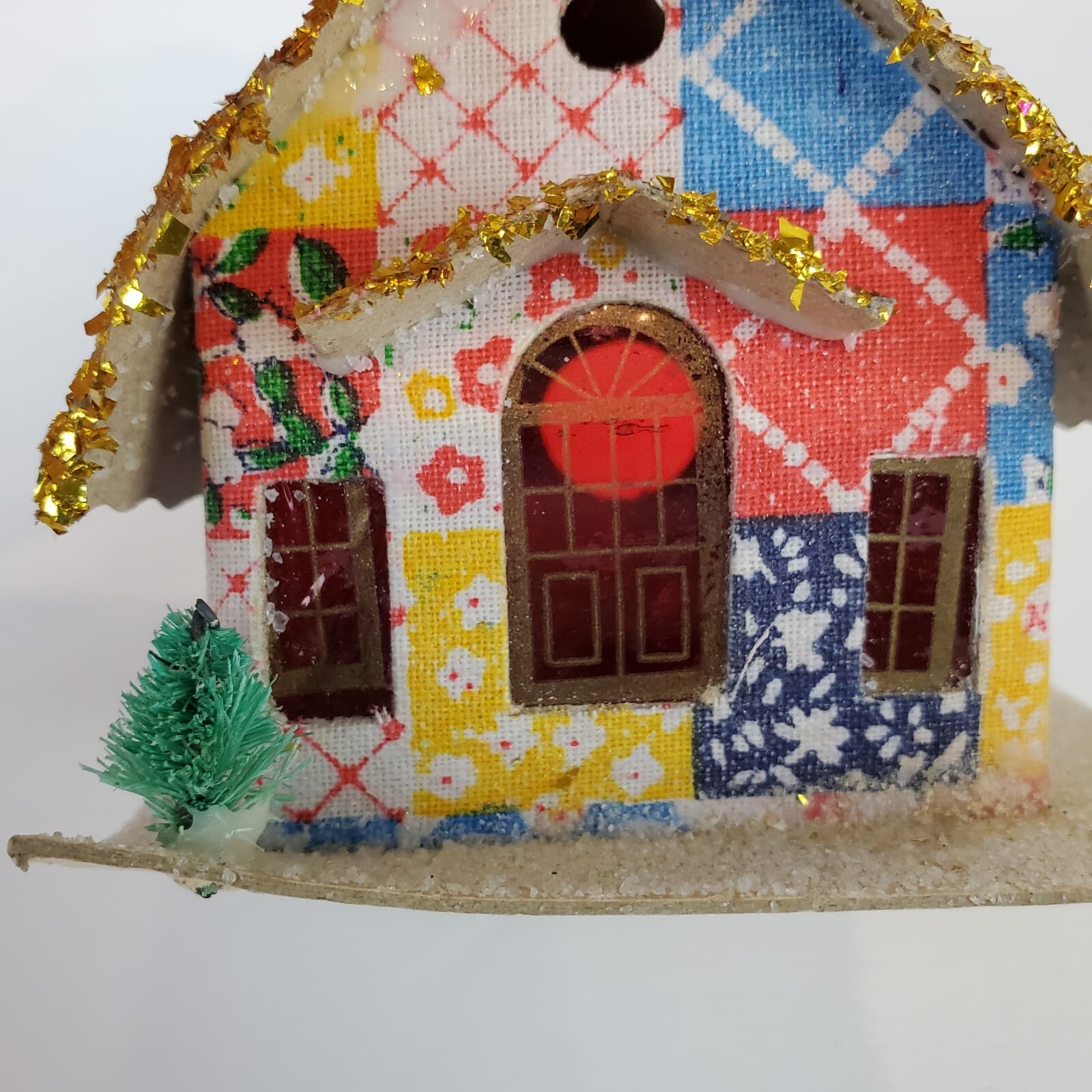 Vintage Putz Style Christmas House Colorful Tree Ornament Gold Garland Trim - Thumbnail 6