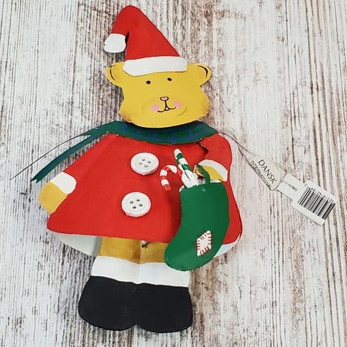 Dansk Painted Metal Lady Girl Santa Bear Ornament Stocking Candy Canes Scarf Hat - Thumbnail 4