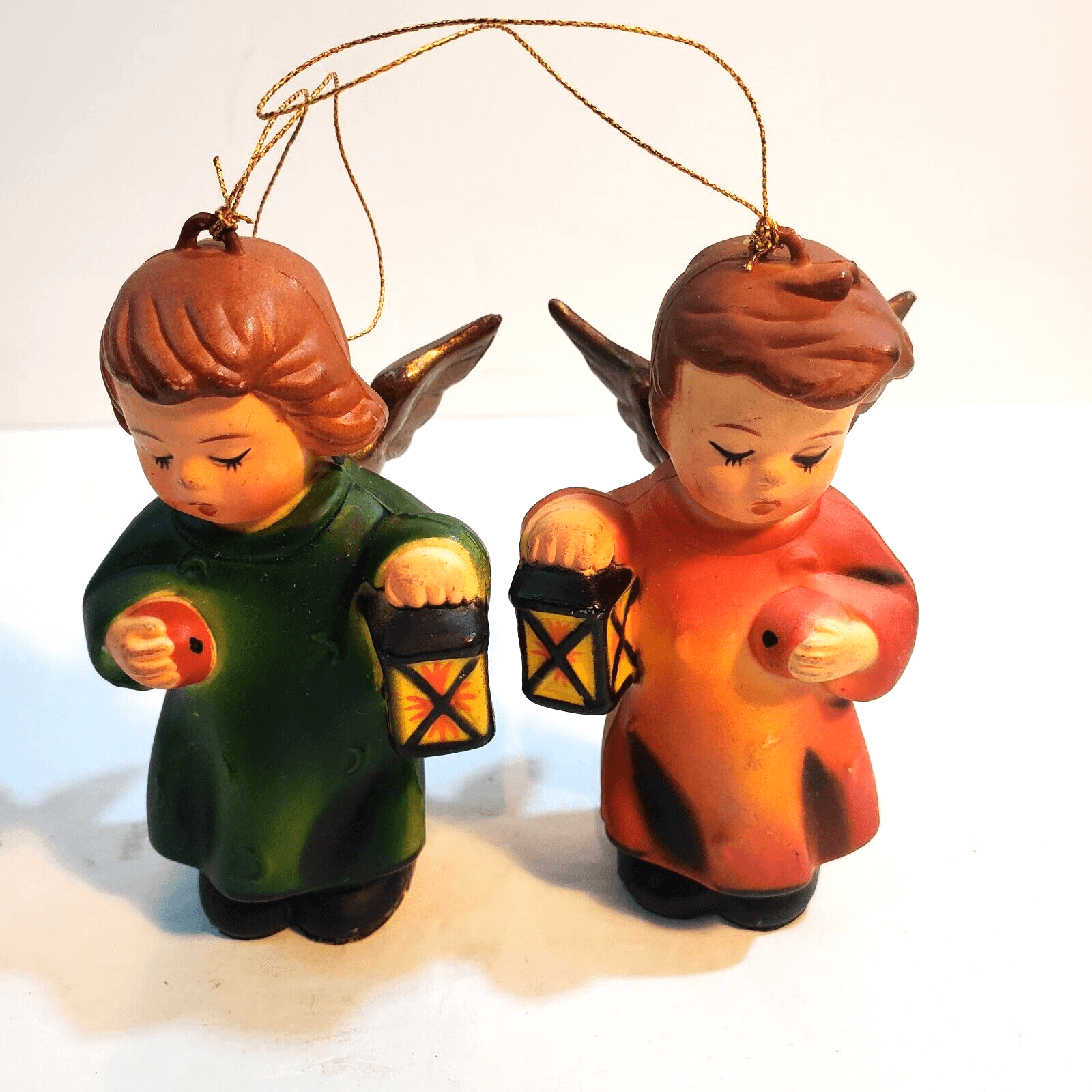Vtg Kurt S Adler Angels W/ Lantern Christmas Tree Ornaments Lot Of 2 Hong Kong