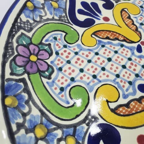 Pueblo Mexico Pottery Talavera Hand Painted Terracotta Wall Plate Floral 10 inch - Thumbnail 2