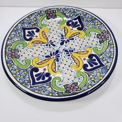 Pueblo Mexico Pottery Talavera Hand Painted Terracotta Wall Plate Floral 10 inch