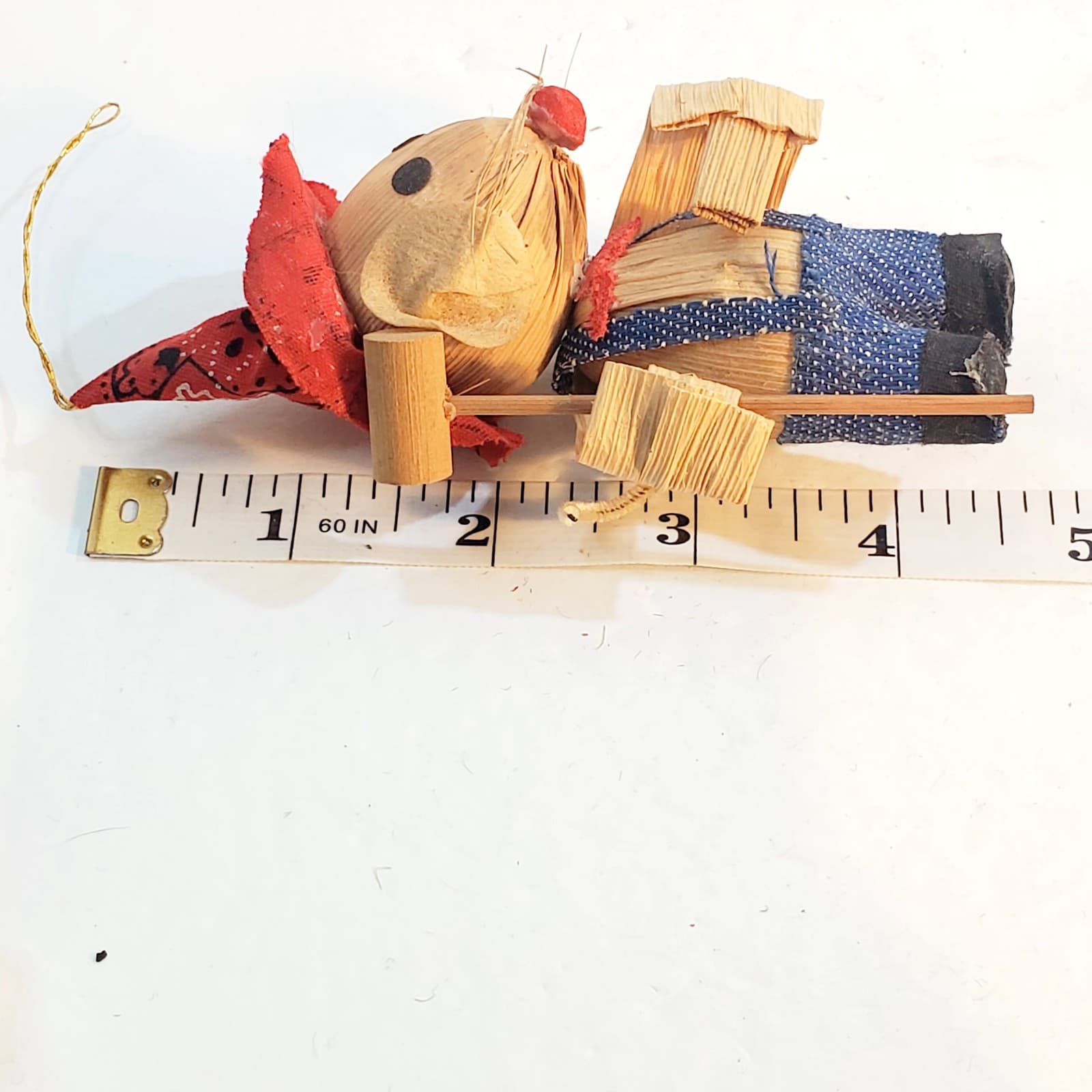 2 Vintage Corn Husk Burlap Cloth Handmade Mouse and Girl Figurine Doll Ornament - Thumbnail 6