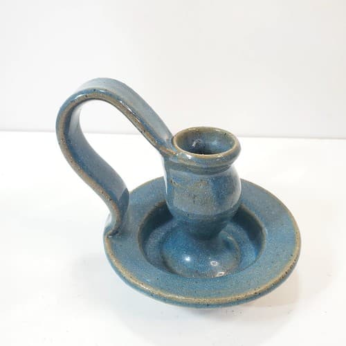 Vintage Blue Studio Art Pottery Stoneware Taper Candlestick Holder Artist Signed - Thumbnail 3