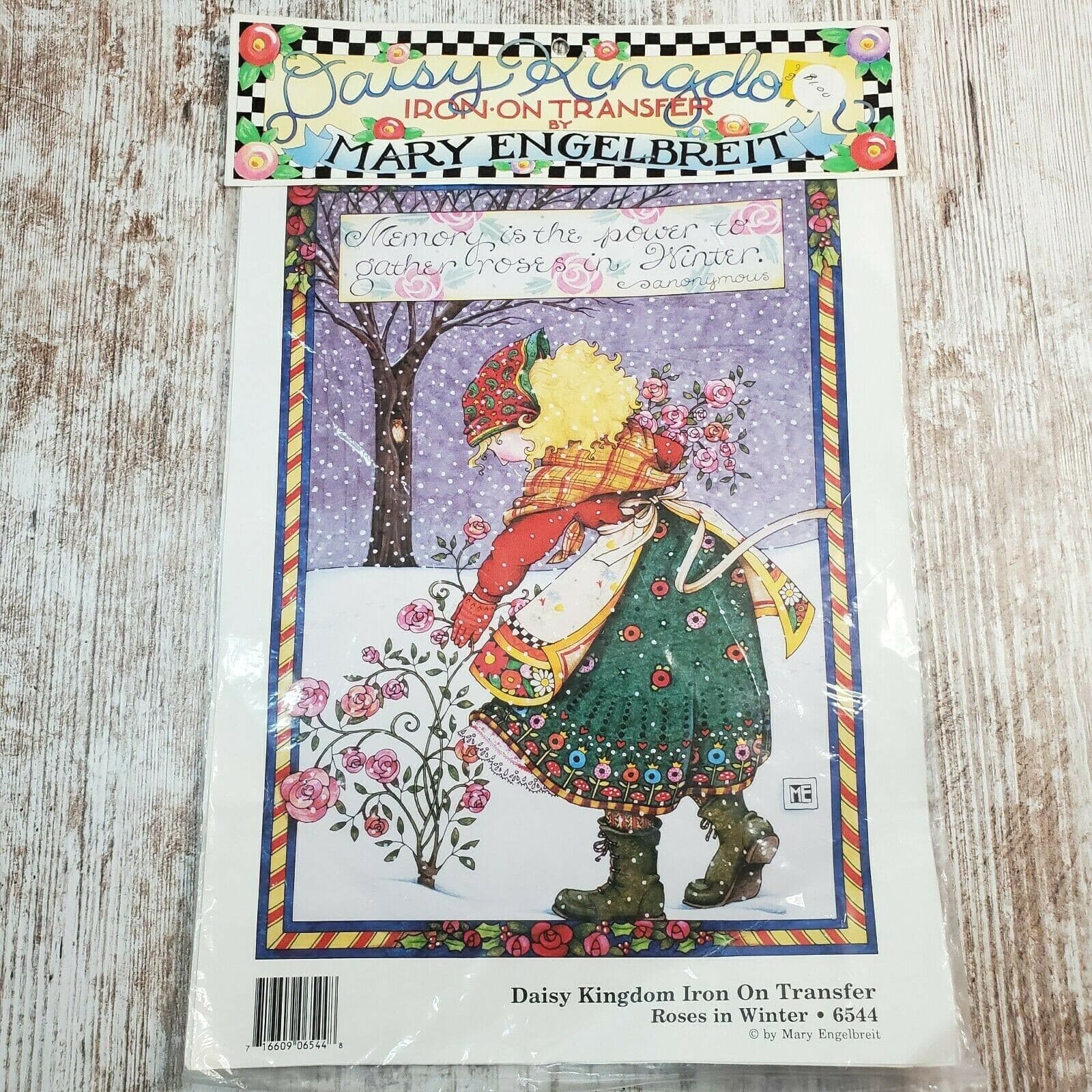 Vtg Mary Engelbreit Daisy Kingdom Iron On Transfer Roses in Winter 6544 Girl