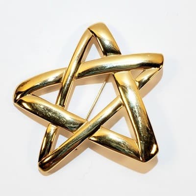Vintage Signed MONET Shiny Gold Tone Offset Large Star Brooch pin Statement