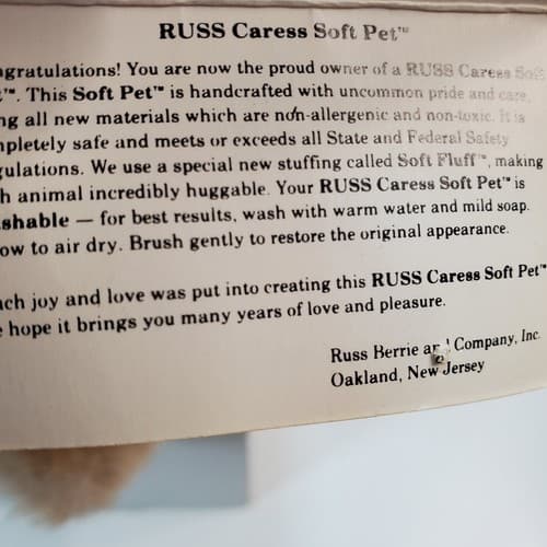 Vtg Russ Caress Soft Pets Brown Puppy Dog I Love You Stuffed Animal Plush Toy - Thumbnail 3