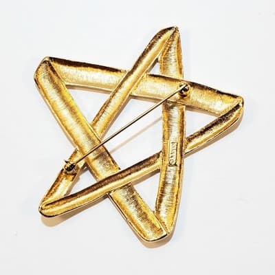 Vintage Signed MONET Shiny Gold Tone Offset Large Star Brooch pin Statement - Thumbnail 2
