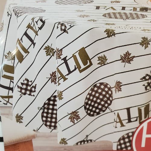 Huntington Home Fall Black White Cream Pumpkins Leaf 70" Round Vinyl Tablecloth - Thumbnail 2