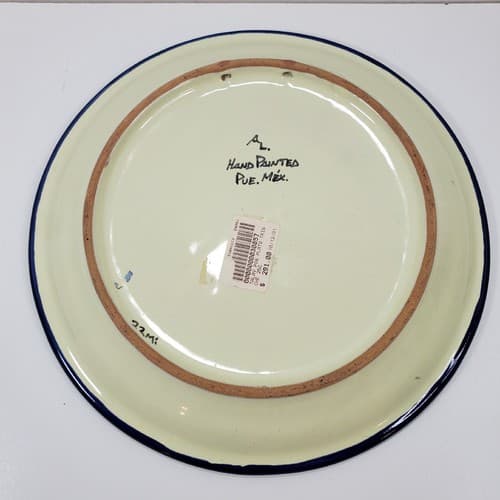 Pueblo Mexico Pottery Talavera Hand Painted Terracotta Wall Plate Floral 10 inch - Thumbnail 4