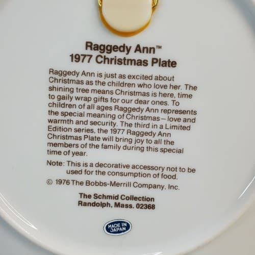 Vintage Schmid 1977 Raggedy Ann Limited Edition Christmas Ceramic Plate 7.25" - Thumbnail 3