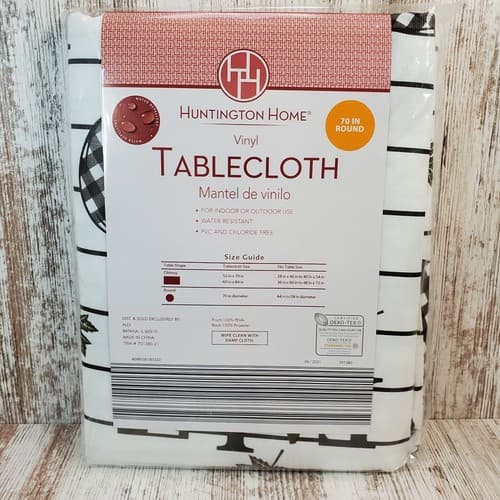 Huntington Home Fall Black White Cream Pumpkins Leaf 70" Round Vinyl Tablecloth - Thumbnail 4