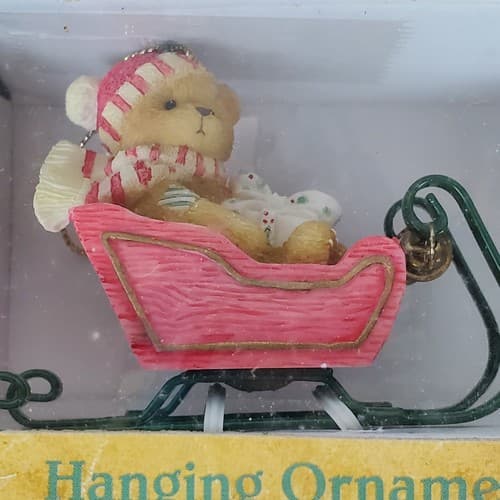 1995 Enesco Cherished Teddies Resin Bear in a Sleigh Sled Hanging Ornament - Thumbnail 2