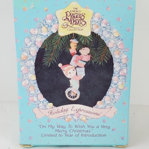Vintage 1992 Precious Moments On My Way to Wish You a Merry Christmas Ornament - Thumbnail 4