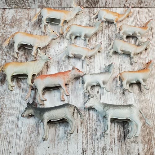 13 Vintage Unbranded Lightweight Plastic Farm Animal Toy Figure Cow Calf Donkey - Thumbnail 6