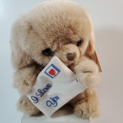 Vtg Russ Caress Soft Pets Brown Puppy Dog I Love You Stuffed Animal Plush Toy