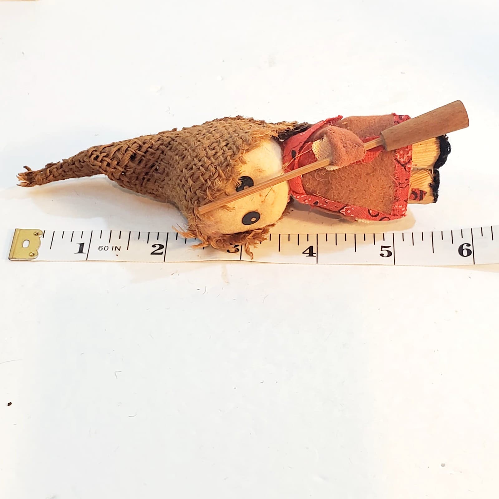 2 Vintage Corn Husk Burlap Cloth Handmade Mouse and Girl Figurine Doll Ornament - Thumbnail 5