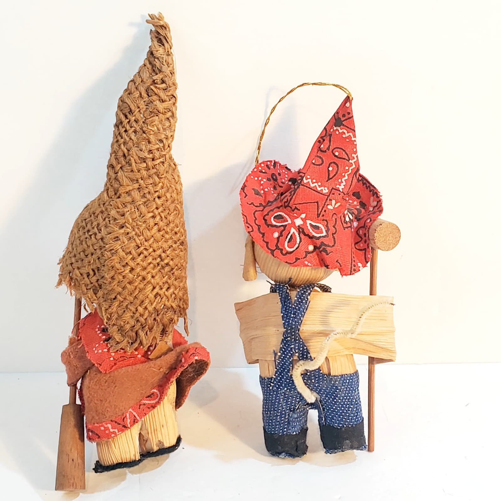 2 Vintage Corn Husk Burlap Cloth Handmade Mouse and Girl Figurine Doll Ornament - Thumbnail 4