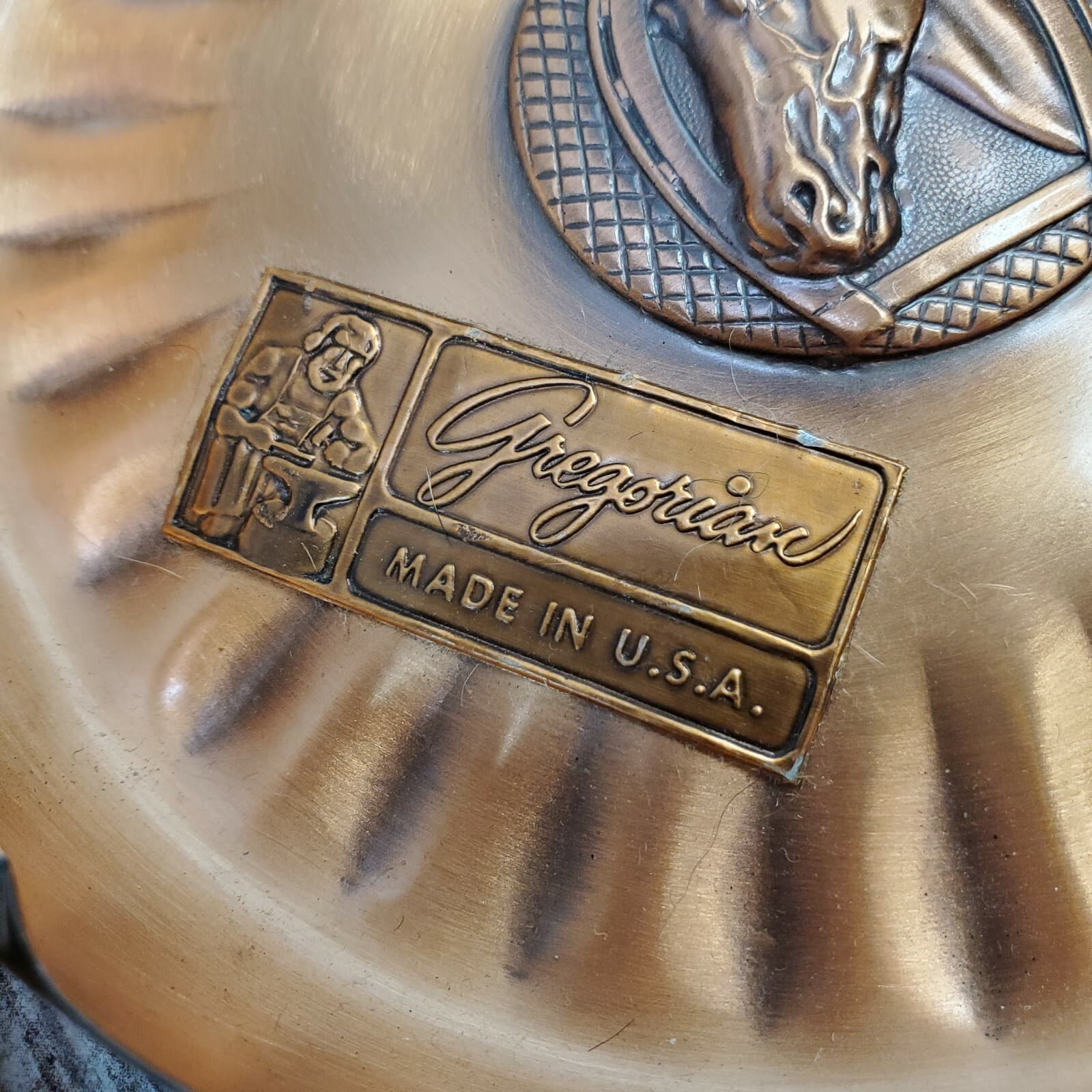 2 Vintage Gregorian Solid Copper Hand Hammered Ashtray Horse Head USA - Thumbnail 3