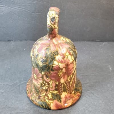 Vintage 1994 Patricia Reach Decoupage Ceramic Floral Bell Heart Shaped Handle - Thumbnail 2