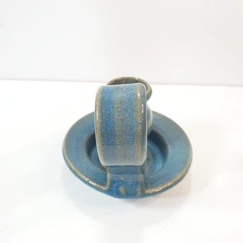 Vintage Blue Studio Art Pottery Stoneware Taper Candlestick Holder Artist Signed - Thumbnail 5