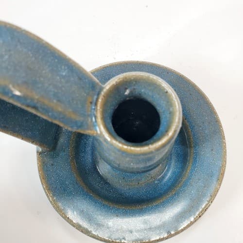 Vintage Blue Studio Art Pottery Stoneware Taper Candlestick Holder Artist Signed - Thumbnail 4