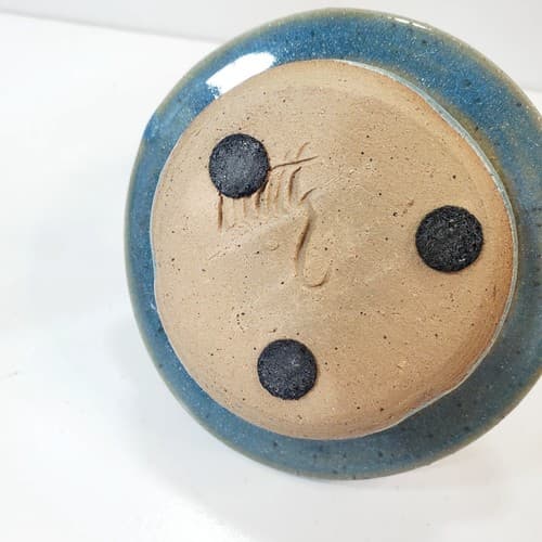 Vintage Blue Studio Art Pottery Stoneware Taper Candlestick Holder Artist Signed - Thumbnail 6