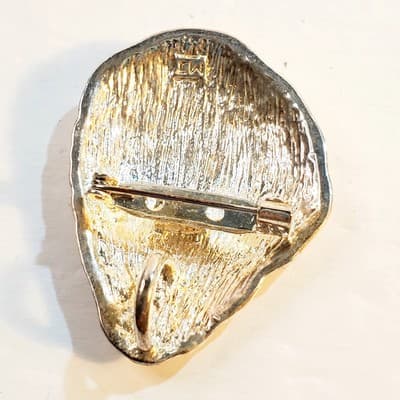 Vintage MJ Marie Jennifer Beige Pearlized Enamel Seashell Brooch Pin Pendant - Thumbnail 3