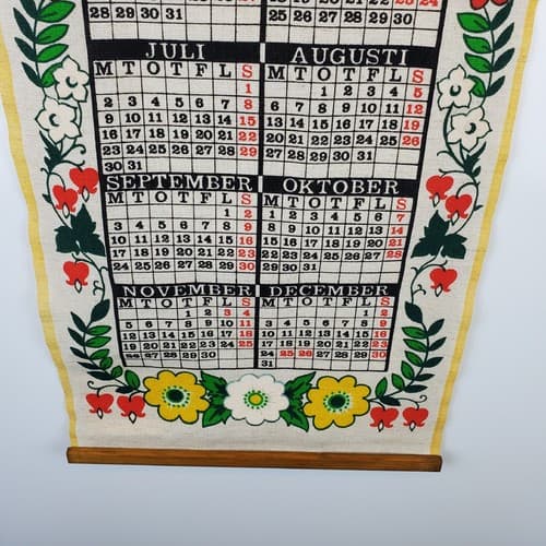 Vintage Swedish Calendar Almedahls 1979 Linen w/ Wood Wall Hanging Flowers - Thumbnail 4