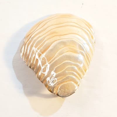 Vintage MJ Marie Jennifer Beige Pearlized Enamel Seashell Brooch Pin Pendant - Thumbnail 2