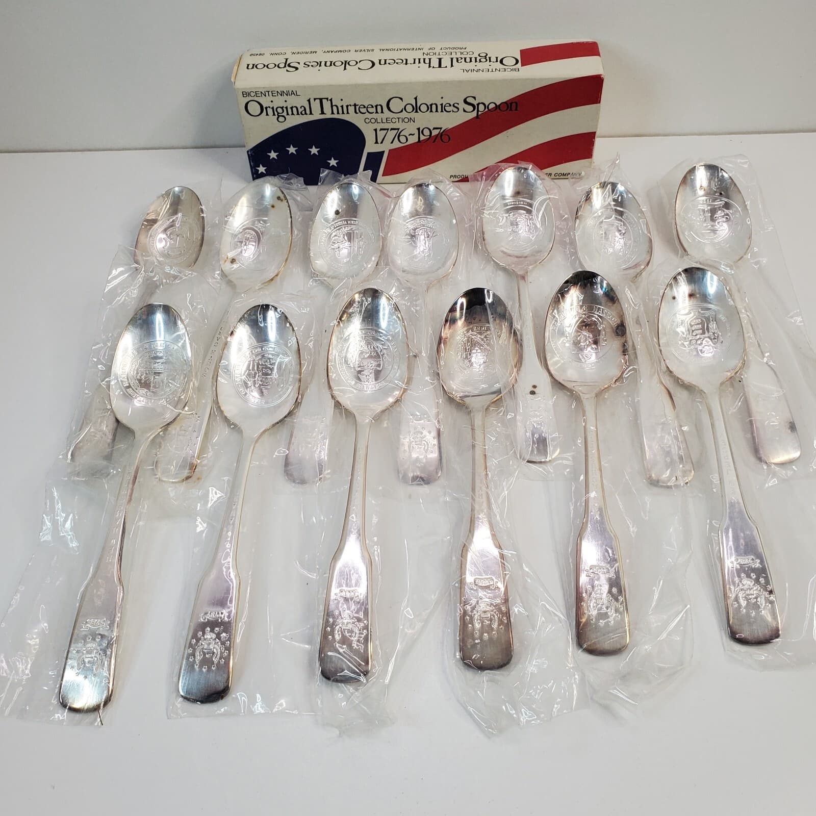 Bicentennial International Silver Plated 13 Original Colonies Collectors Spoons