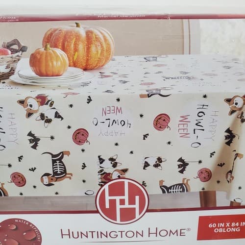 Huntington Home Halloween Black Cream Orange Dog Bats 60" x 84" Vinyl Tablecloth - Thumbnail 3