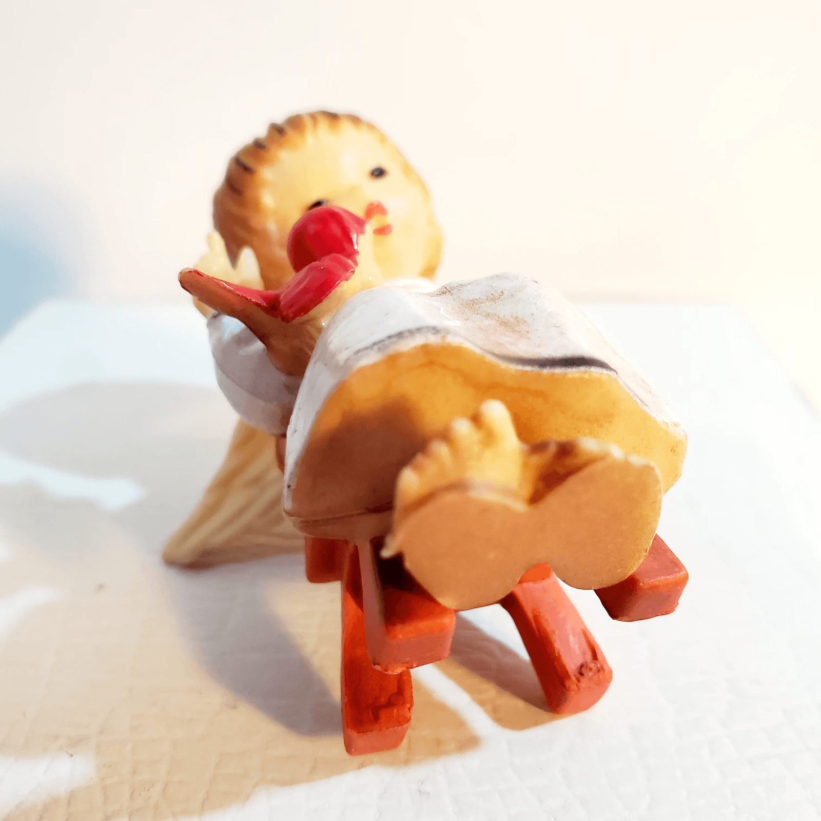 Vintage Plastic Angel Sitting and Holding Red Bird Ornament MCM 2.25" Tall - Thumbnail 4