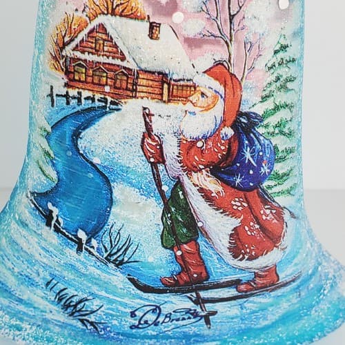 G.Debrekht Signed Holiday Splendor Santa On Skis Bell Christmas Ornament 73342 - Thumbnail 4