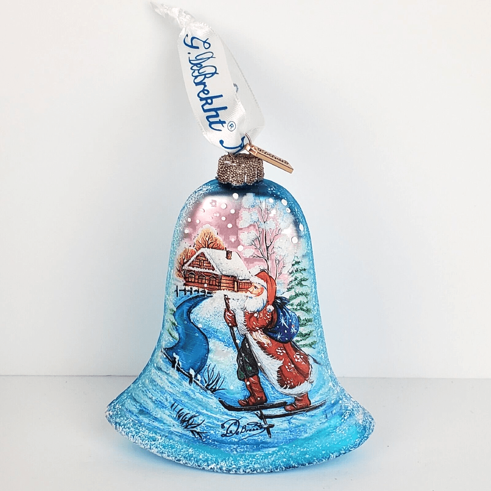 G.Debrekht Signed Holiday Splendor Santa On Skis Bell Christmas Ornament 73342
