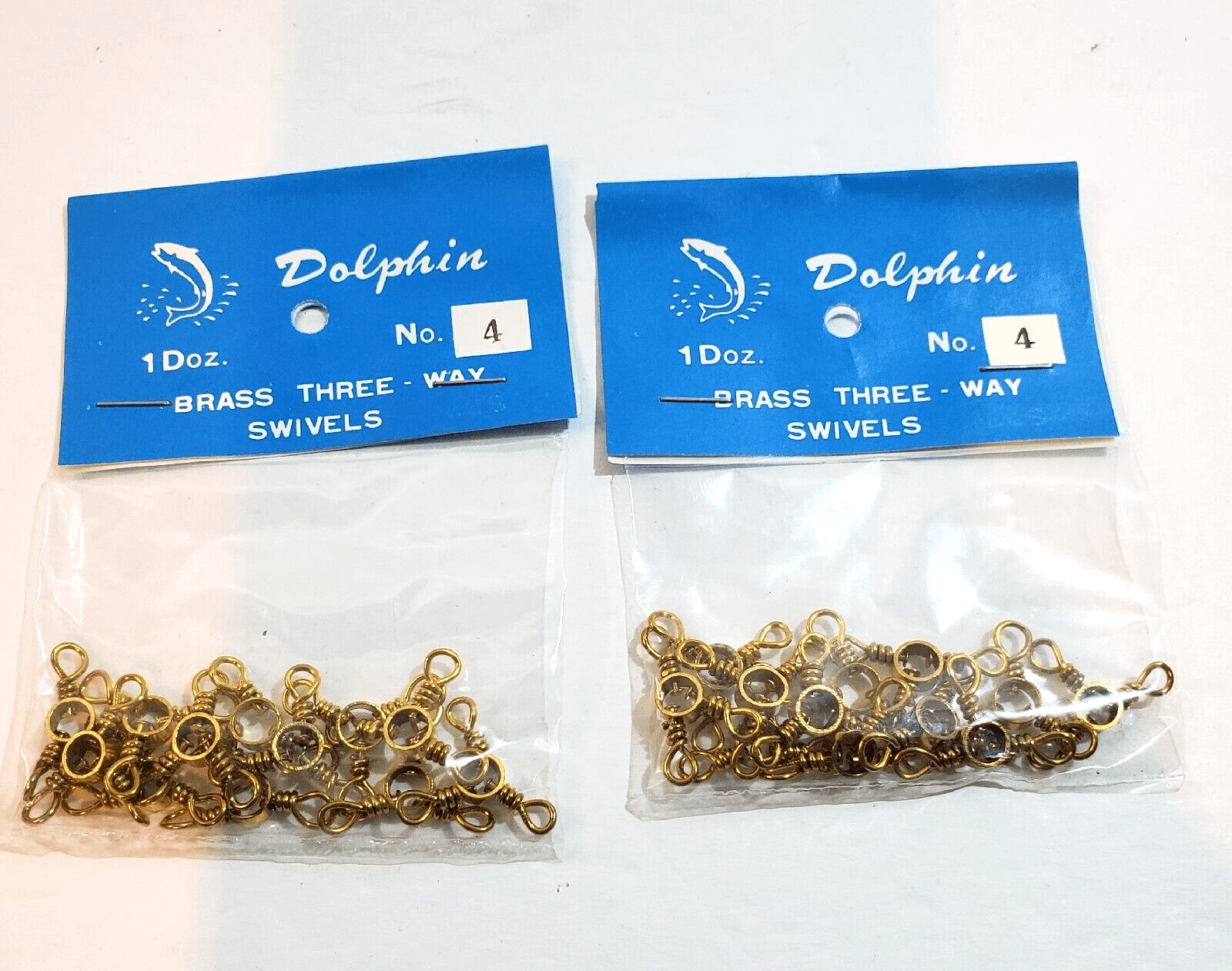 Lot of 2 Vintage Japan Dolphin Size 4 Brass 3-Way Swivels 12 Pack New