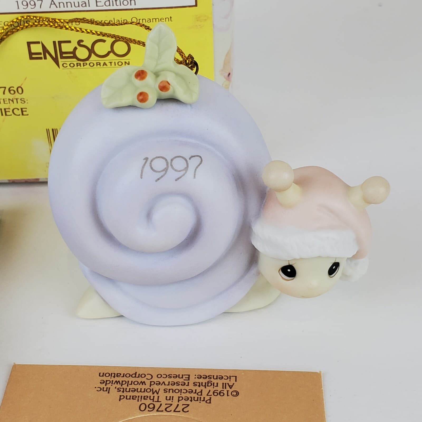 Vintage Precious Moments Ornament Slow Down For The Holidays 1997 Snail w/ Hat