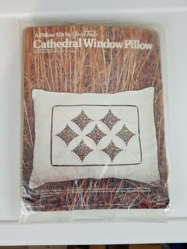 Vintage Yours Truly Cathedral Window Pillow Kit 13" x 17" Fabric Lace 1977 NOS