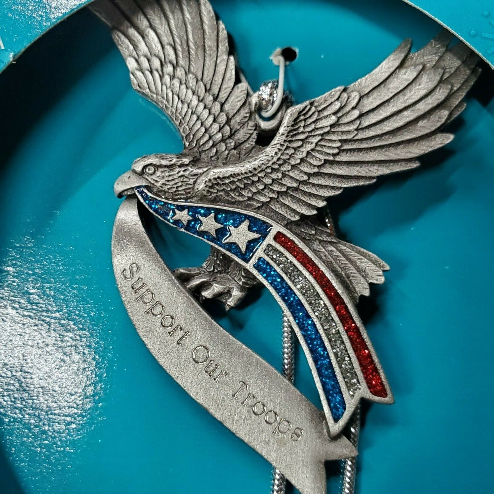 Gloria Duchin Pewter Eagle Ornament Support our Troops Red White Blue New in Box - Thumbnail 2