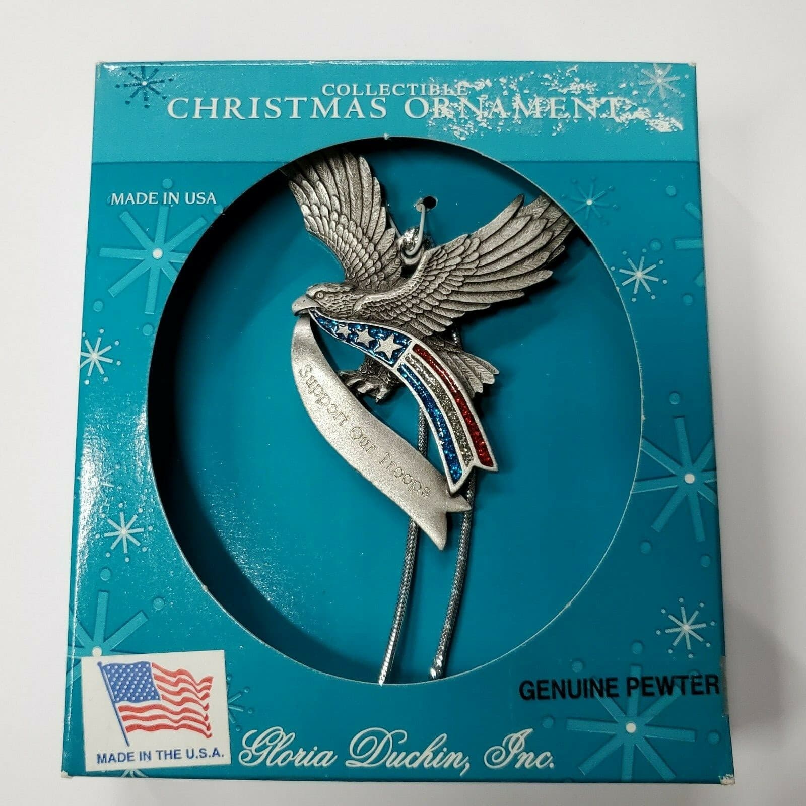 Gloria Duchin Pewter Eagle Ornament Support our Troops Red White Blue New in Box