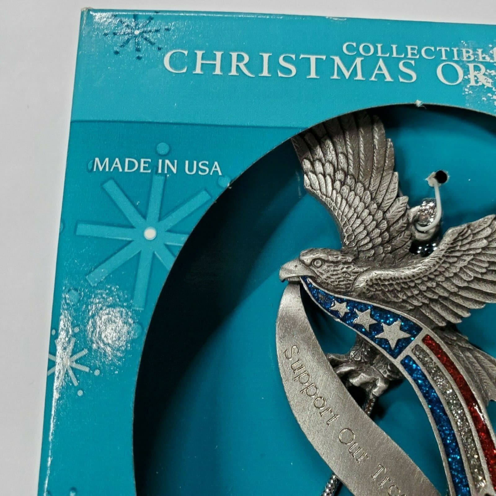 Gloria Duchin Pewter Eagle Ornament Support our Troops Red White Blue New in Box - Thumbnail 5