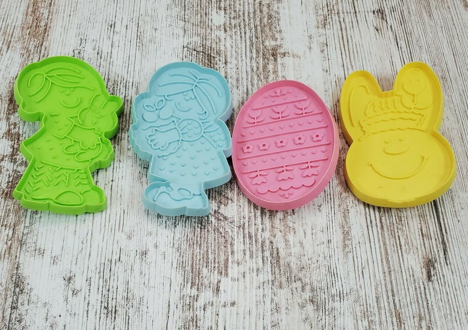 Vintage Hallmark Cookie Cutter Easter Set - Funny Bunny Decorated Egg Boy & Girl