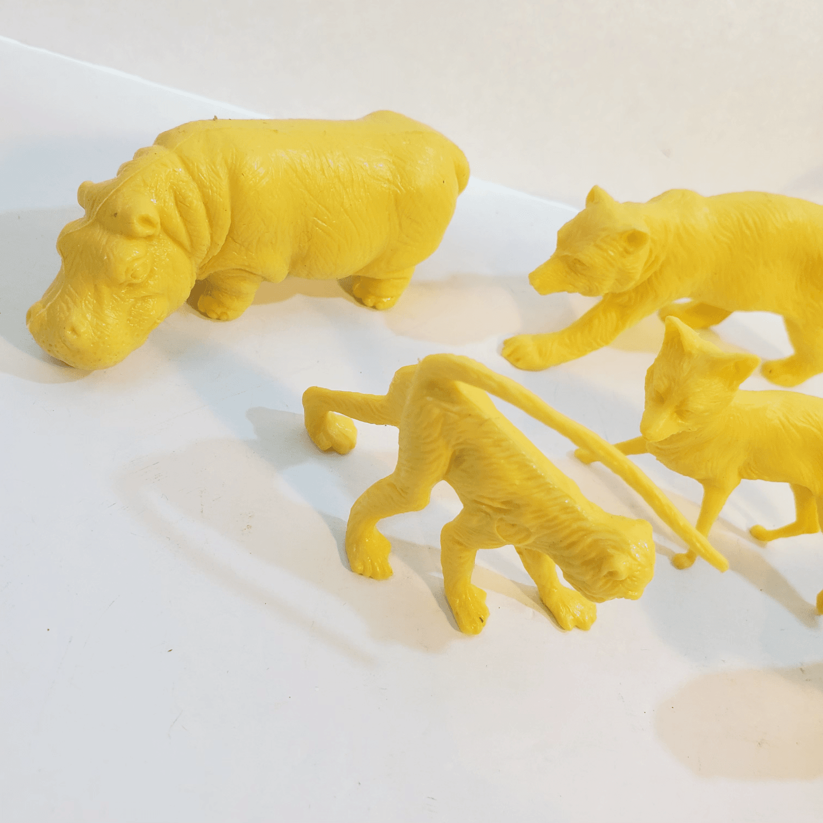 Lot of 7 Yellow Hard Molded Plastic Wild Animals Lion Monkey Fox Bear Hippo Deer - Thumbnail 2