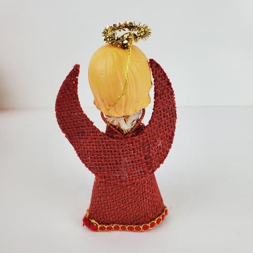 Vintage Plastic Angel Head Ornament with Burlap Dress & Wings Hong Kong - Thumbnail 4