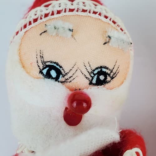 Vintage Mr. & Mrs. Santa Claus Spun Cotton Head Felt Lace Christmas Ornaments - Thumbnail 2