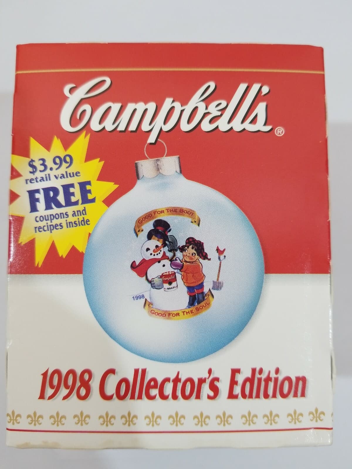 Campbell Soup 1998 Collectors Edition Snowman Ornament with Original Box - Thumbnail 2