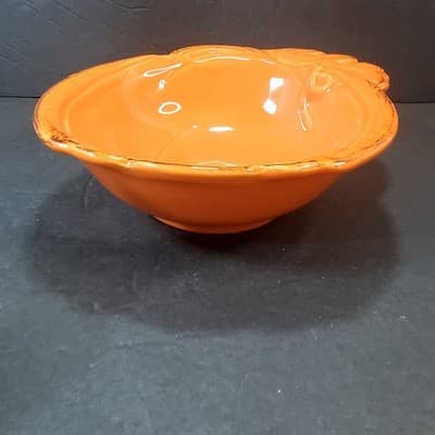 Maioliche Miessica Made In Italy Pumpkin Orange Ceramic Decorative Bowl Fall 7" - Thumbnail 4