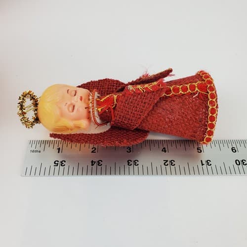 Vintage Plastic Angel Head Ornament with Burlap Dress & Wings Hong Kong - Thumbnail 6