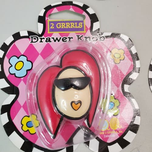 2 GRRRLS Dresser Drawer Knobs (4) Hand Painted Girl Face Teen Decor Fashion New - Thumbnail 2